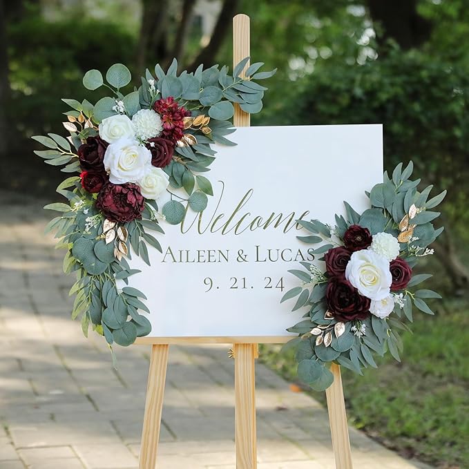 Artificial Burgundy Wedding Arch Flower Swags Set of 2 - Image 2