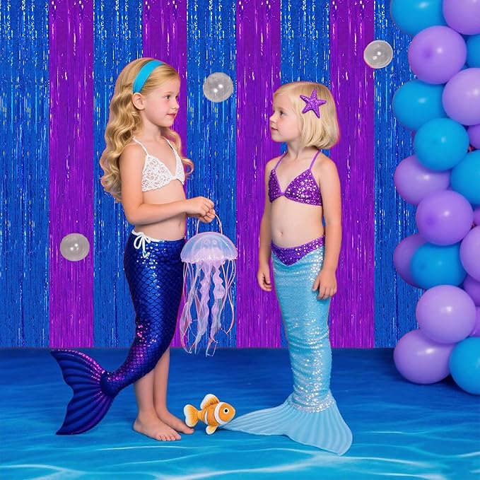 TONIFUL 2Pcs Blue Purple Door Streamers, Metallic Streamers Green Foil Fringe - Image 4