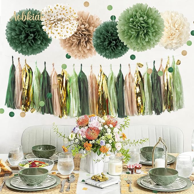 AOBKIAT Sage Green Wedding Party Decorations, Circle Dots Garland Paper Tassels - Image 5