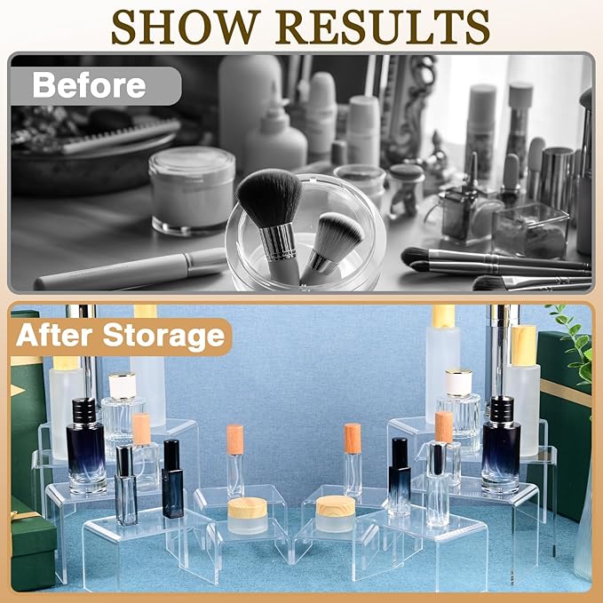 12 Pcs Acrylic Display Risers, 2 Sets Small Size Clear Acrylic Risers, 0.15" - Image 5