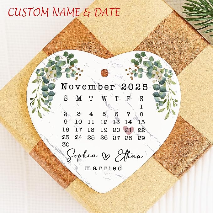 Love Signal Married Calendar Ceramic Ornament, Mr Mrs 2025 Ornaments Custom - Image 2
