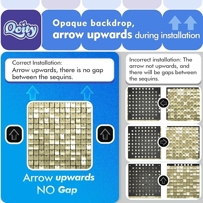 Qcity Champagne Gold Shimmer Wall Backdrop 36PCS, Square Sequin Glitter - Image 9