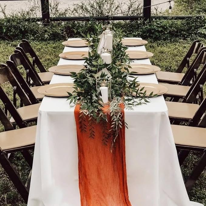 Hahuho Terracotta Cheesecloth Table Runner 10ft, Gauze Boho Rustic Table Runners - Image 5