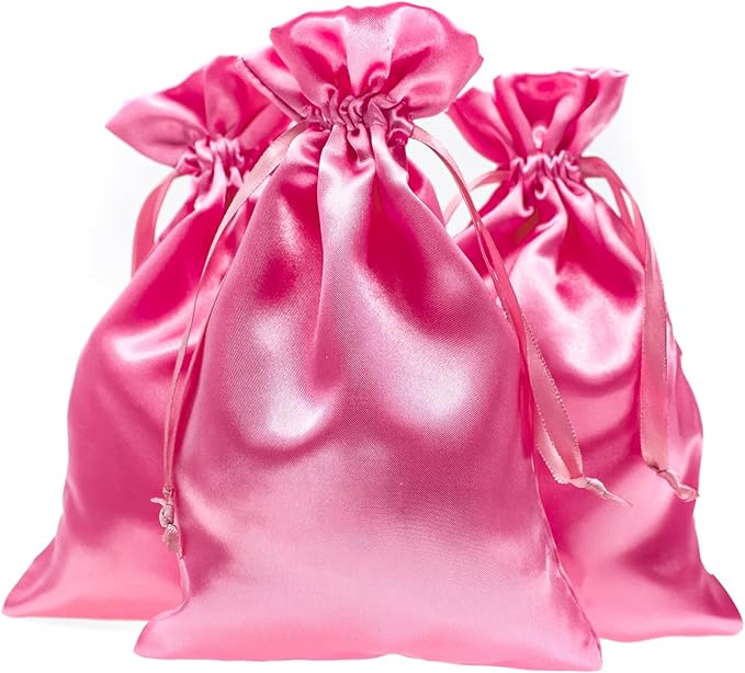 5" x 8" Pink Satin Gift Bags, Jewelry Bags, Wedding Favor Drawstring Baby by Knitial
