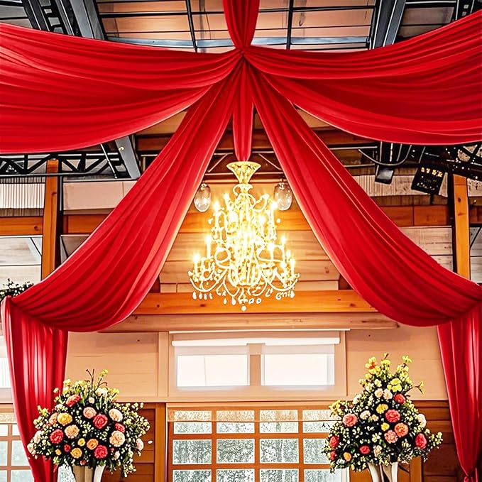 FUHSY Red Ceiling Drapes for Wedding Ceiling Drapes 5FTx20FT 2 Panels Sheer - Image 4