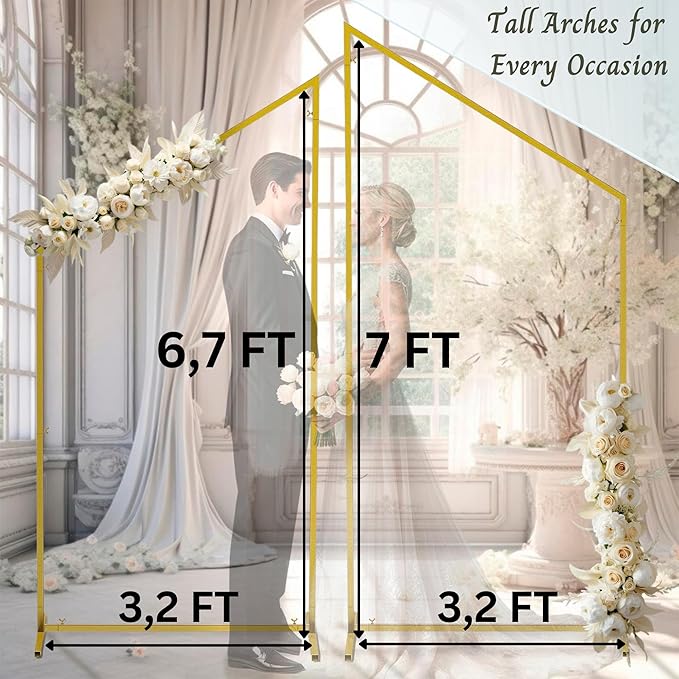 Wedding Arch Backdrop Stand for Parties Set of 2, 7FT/6.7FT Gold Wedding Arches - Image 3
