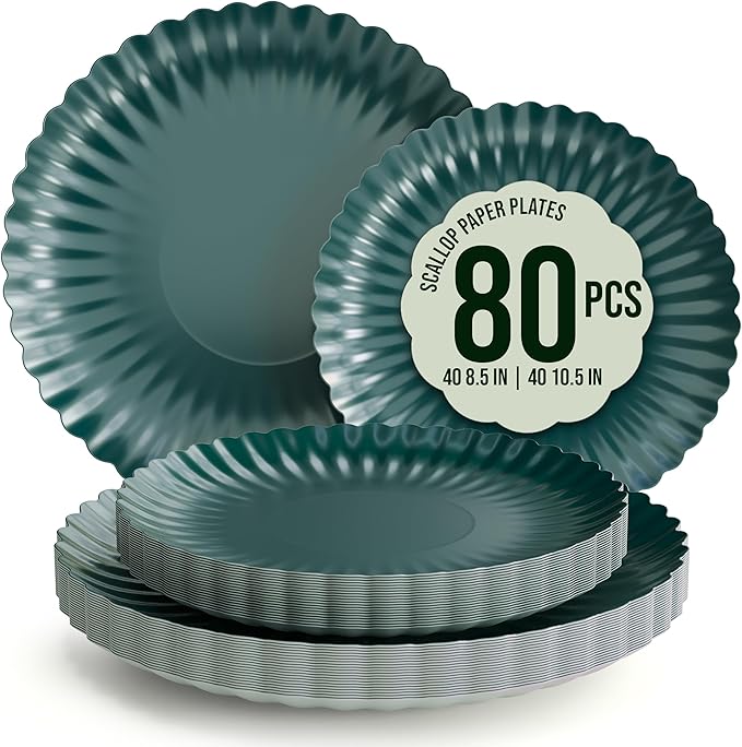 Trendables Scalloped Paper Plates 8.5 Inch & 10.5 Inch 80 Pcs Dinner Plate Set by Trendables