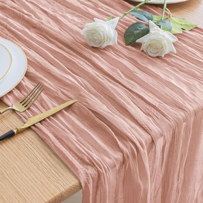 Asee'm Cheesecloth Table Runner 120 Inches Dusty Pink Boho Gauze Cheese Cloth by Aseem