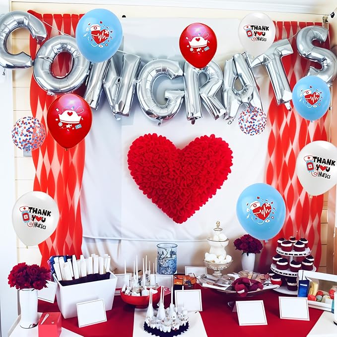Medical Balloons, 12 Inch Blue White Red Balloons - Image 5
