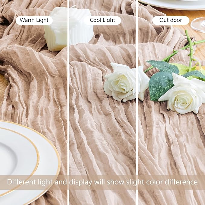 Asee'm Cheesecloth Table Runner 120 Inches Long Nude Pink Boho Gauze Cheese - Image 5