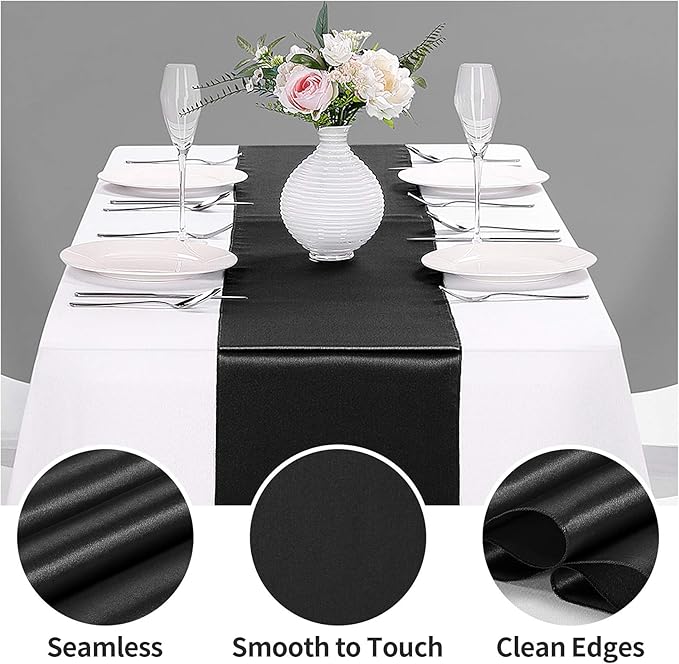 10-Pack Satin Table Runner Black 12 x 108 inches Long, Table Runners - Image 3