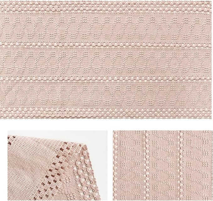Artoid Mode Pink Farmhouse Woven Rustic Hollow Table Runner, Seasonal Holiday - Image 6
