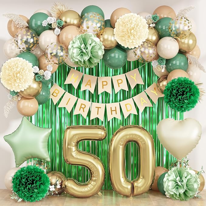 Sage Green 50th Birthday Decorations by KAINSY