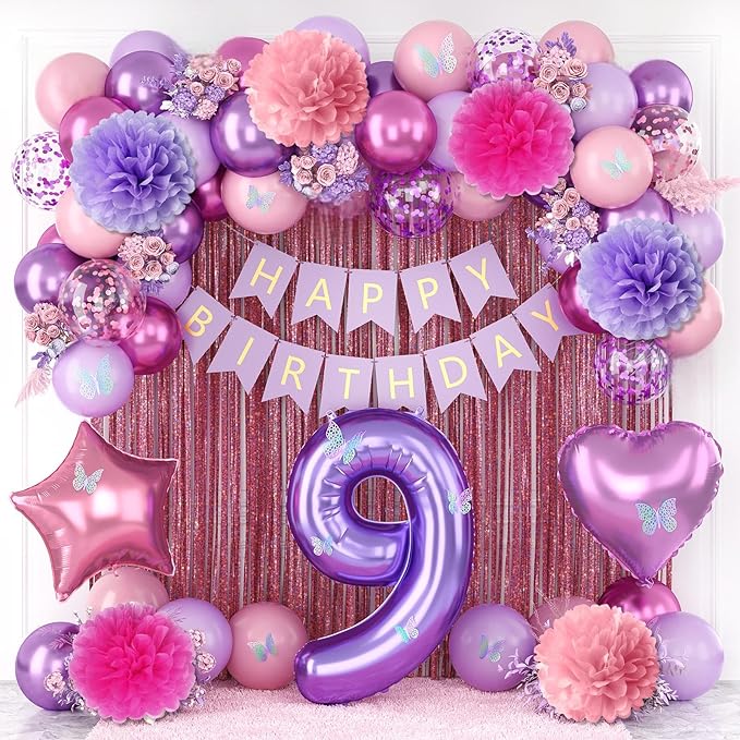 Pink Purple 9th Birthday Party Decorations by KAINSY