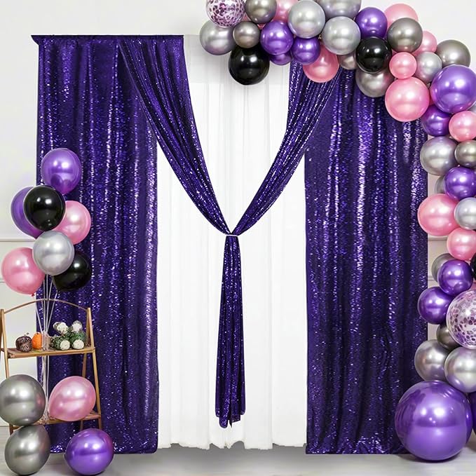 Eternal Beauty Purple Sequin Backdrop Curtains, Halloween Shimmer Back Drop - Image 2