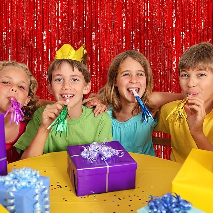 3 Pack Red Streamers Party Backdrop Christmas Decorations Foil Fringe Backdrop - Image 5