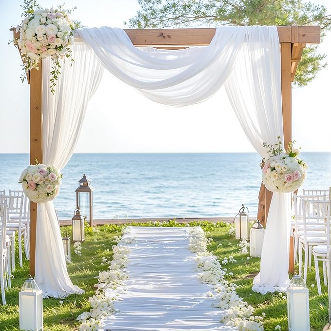 Wedding Arch Draping Fabric, 2 Panel 28" x 19Ft White Arch Drapery Sheer - Image 4