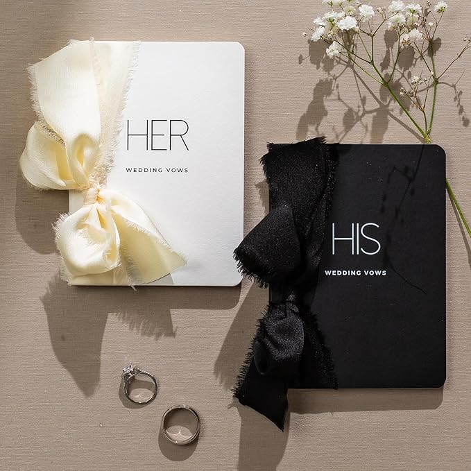 Black White His Her Slim Vow Books w/Ribbon by ModernAlbumDesigns