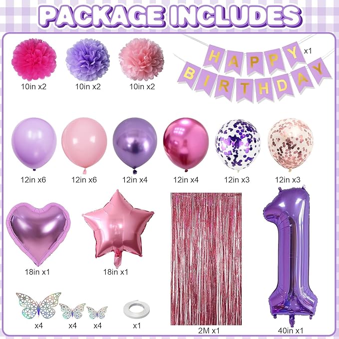 Pink Purple 1st Birthday Party Decorations - Image 3