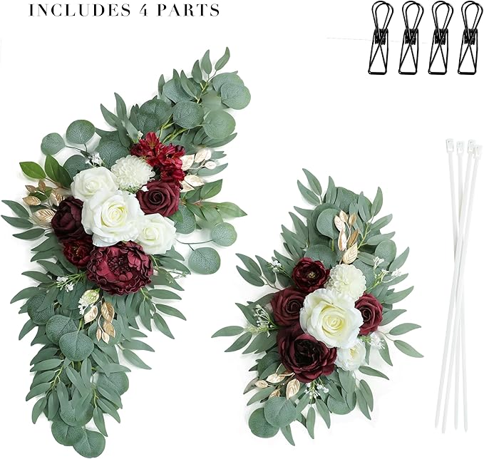 Artificial Burgundy Wedding Arch Flower Swags Set of 2 - Image 7
