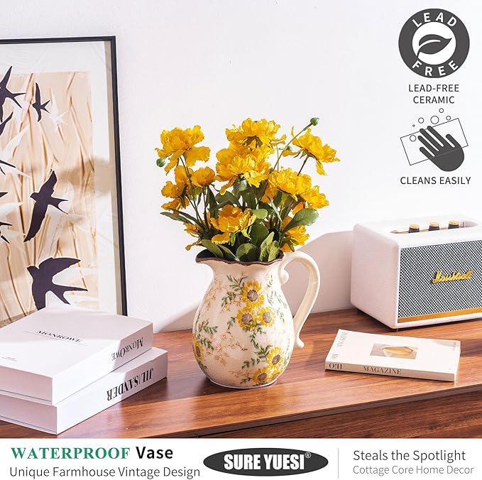 Sunflower Vintage Ceramic Yellow Floral Vase - Image 4