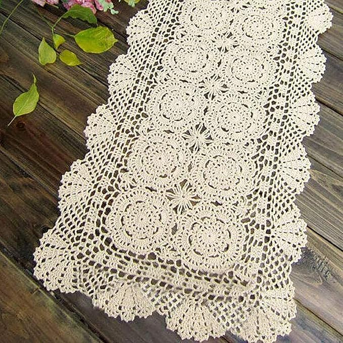 Phantomon Lace Table Runner Rectangular Table Cover Cloth Handmade Crochet by Phantomon