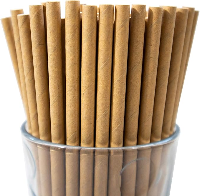 Pack of 150 Natural Kraft Biodegradable 4-Ply Paper Drinking Straws by Stephanie+Imports
