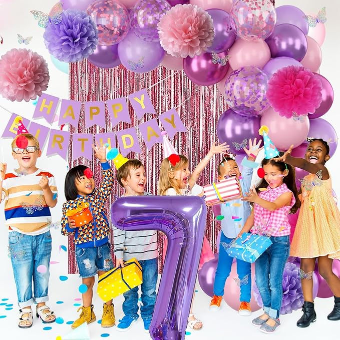 Pink Purple 7th Birthday Party Decorations - Image 6