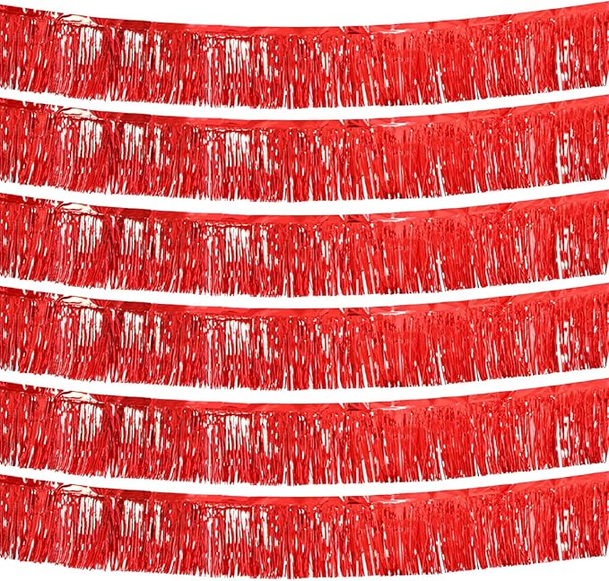 Red Foil Fringe Garland 10FT 6packs, Metallic Foil Tinsel Fringe Banners by Acuteye