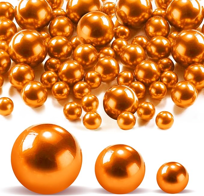 180PCS Orange Beads for Centerpieces Vases, No Hole Polished Pearl Makeup Beads by Cusmation
