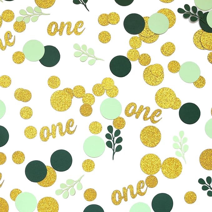 300PC Gold Glitter and Sage Green First Birthday Decorations - Image 2