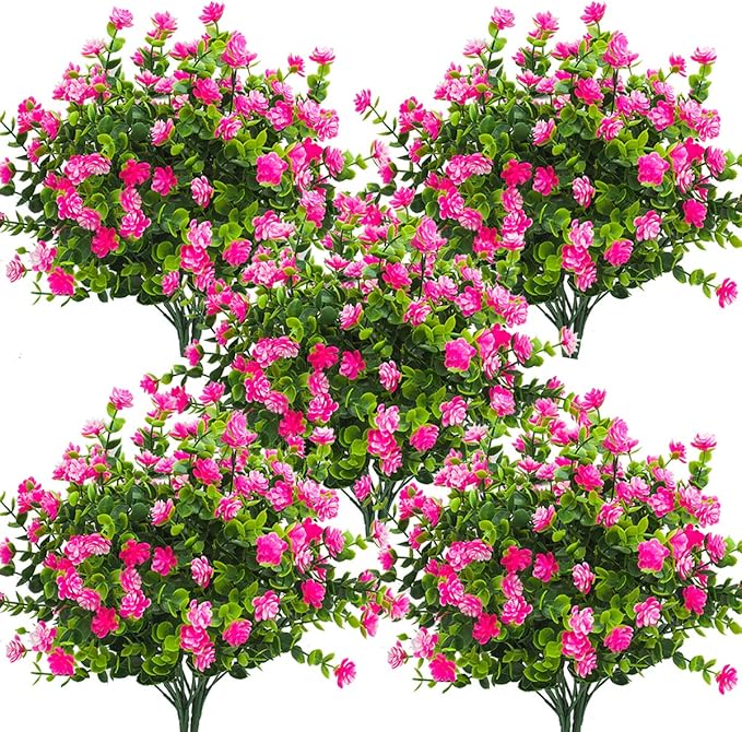 10 Bundles Artificial Fake Flowers, Faux Outdoor Plastic Plants UV Resistant by Grunyia