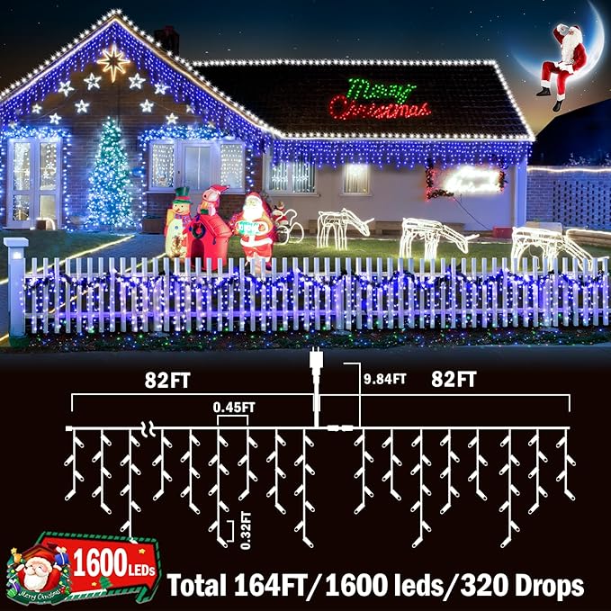 KNONEW 164FT 1600 LED Christmas Lights Outdoor Decoration Blue Timer 8Modes - Image 5