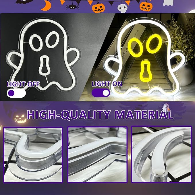 Halloween White Ghost Neon Sign Halloween, USB Halloween Neon LED Light - Image 3