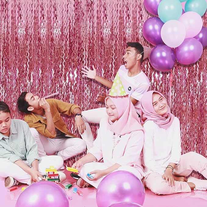 Pink Foil Curtain Backdrop Happy Birthday Decorations - Image 5