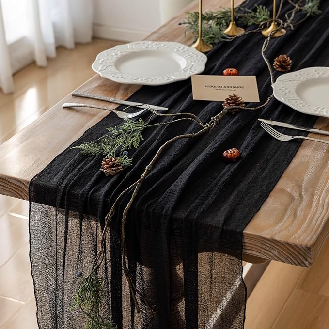 Black Table Runner Cheesecloth Gauze Rustic Premium Cotton Cheese Cloth Table by KEKETOARRANGE