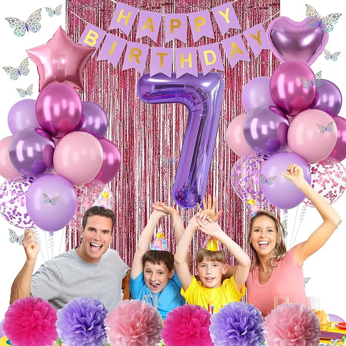 Pink Purple 7th Birthday Party Decorations - Image 5