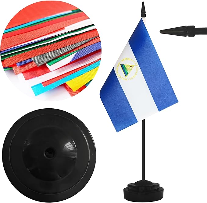 2 Pack Nicaragua Desk Flag Set, Nicaraguan Desktop Small Miniature Table Office - Image 3