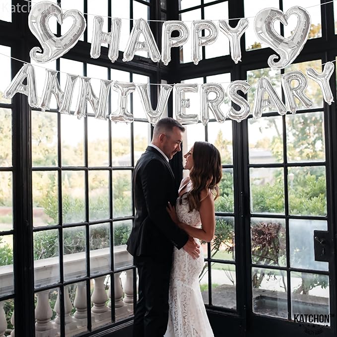 KatchOn, 18 Inch | Silver Happy Anniversary Balloon Banner | Heart Balloons - Image 7