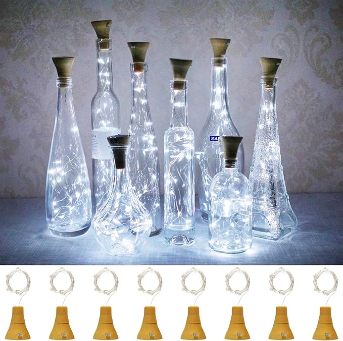 Upgraded 8 Pack Solar Wine Bottle Lights, 20LED Silver Wire Cork Lights by Cynzia