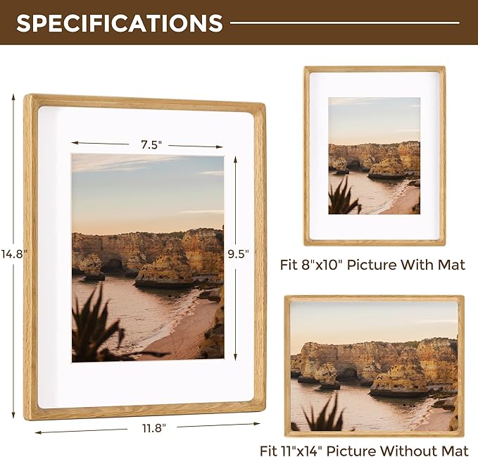 11x14 Wooden Picture Frames USA-Sourced Natural Oak Wood Solid Wood Photo Frame - Image 2