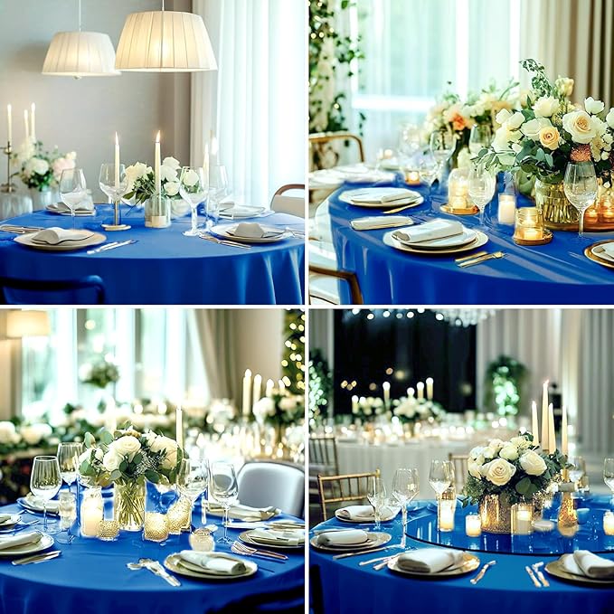 Round Tablecloth 120 Inch 2 Pack Royal Blue Tablecloths Washable Decorative - Image 4