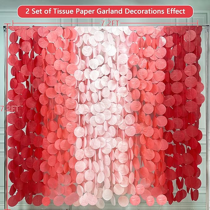 192 Ft Red Party Decorations Ombre Red Polka Dot Backdrop Streamer Tissue Paper - Image 3