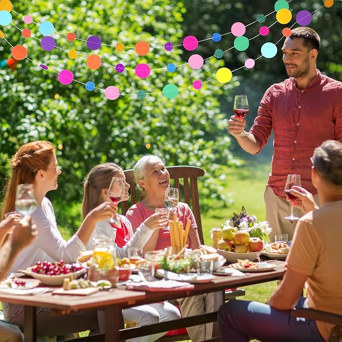 Outus 5 Pieces Colorful Dots Paper Garland Round Glitter Garland Hanging - Image 7
