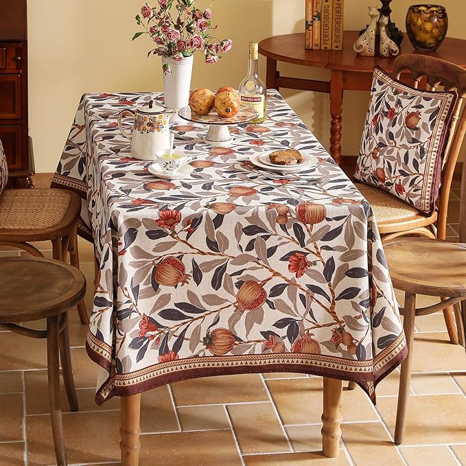 patdrea Designer Vintage Small Rectangle Tablecloth, Linen Pomegranates and - Image 8