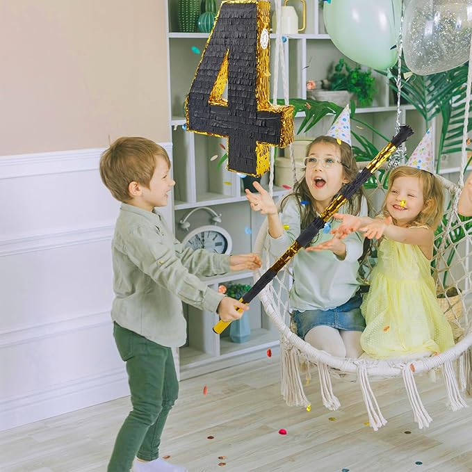PCFING 20 Inch Number 4 Piñata Gold Black - Image 5
