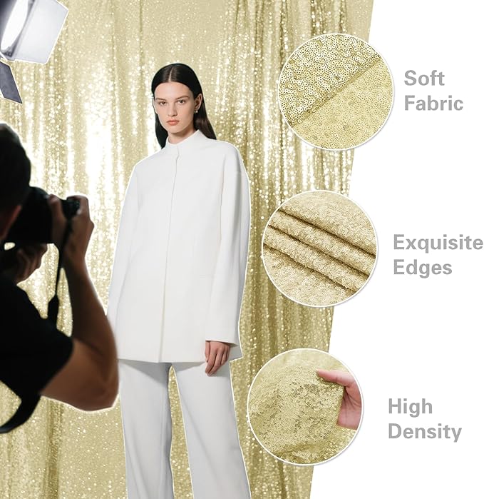 Champagne Sequin Backdrop Curtain 4 Pieces 2FTx8FT Glitter Photography Backdrop - Image 4