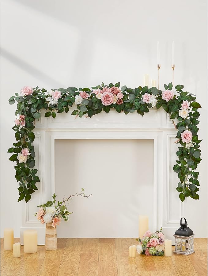 9FT Eucalyptus Garland with Flowers, Artificial Flowers Garland Table Runner - Image 2