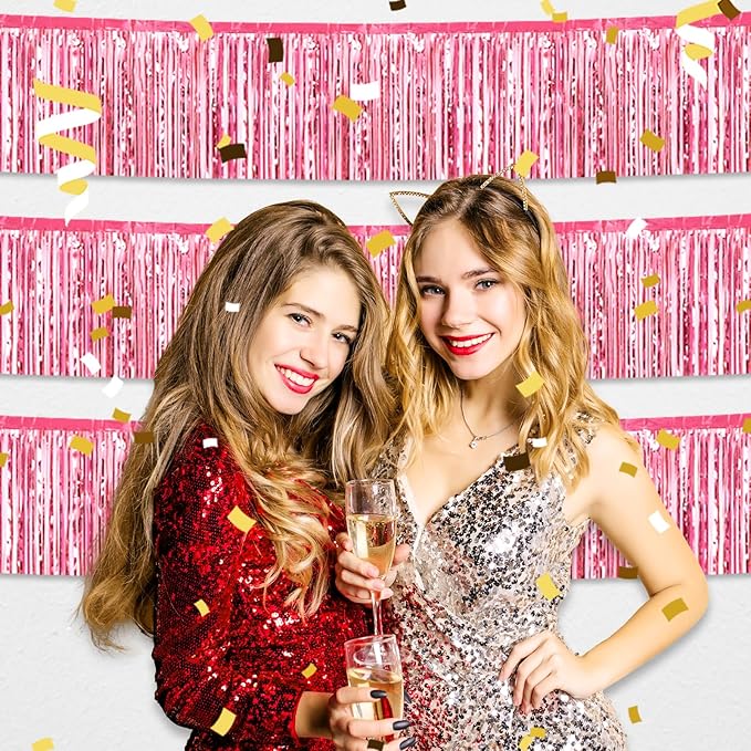 3 Pack 10 Feet Pink Foil Fringe Garland Metallic Tinsel Streamers Banner Wall - Image 3