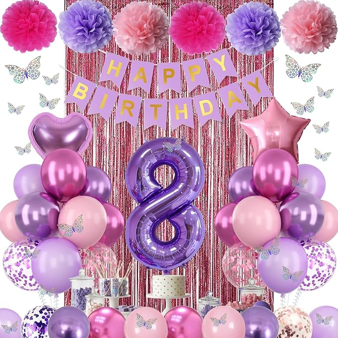 Pink Purple 8th Birthday Party Decorations - Image 2